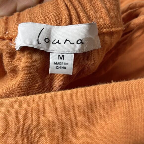 LOUNA Mini Dress Womens Medium Orange Tiered Shift Strappy Open Back Cotton - Picture 11 of 13